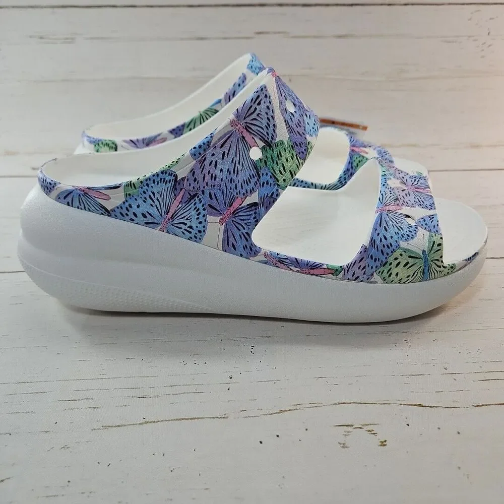 Crocs Classic Crush Butterfly Platform Heel Slip On Sandals Shoes M11 W13 Purple